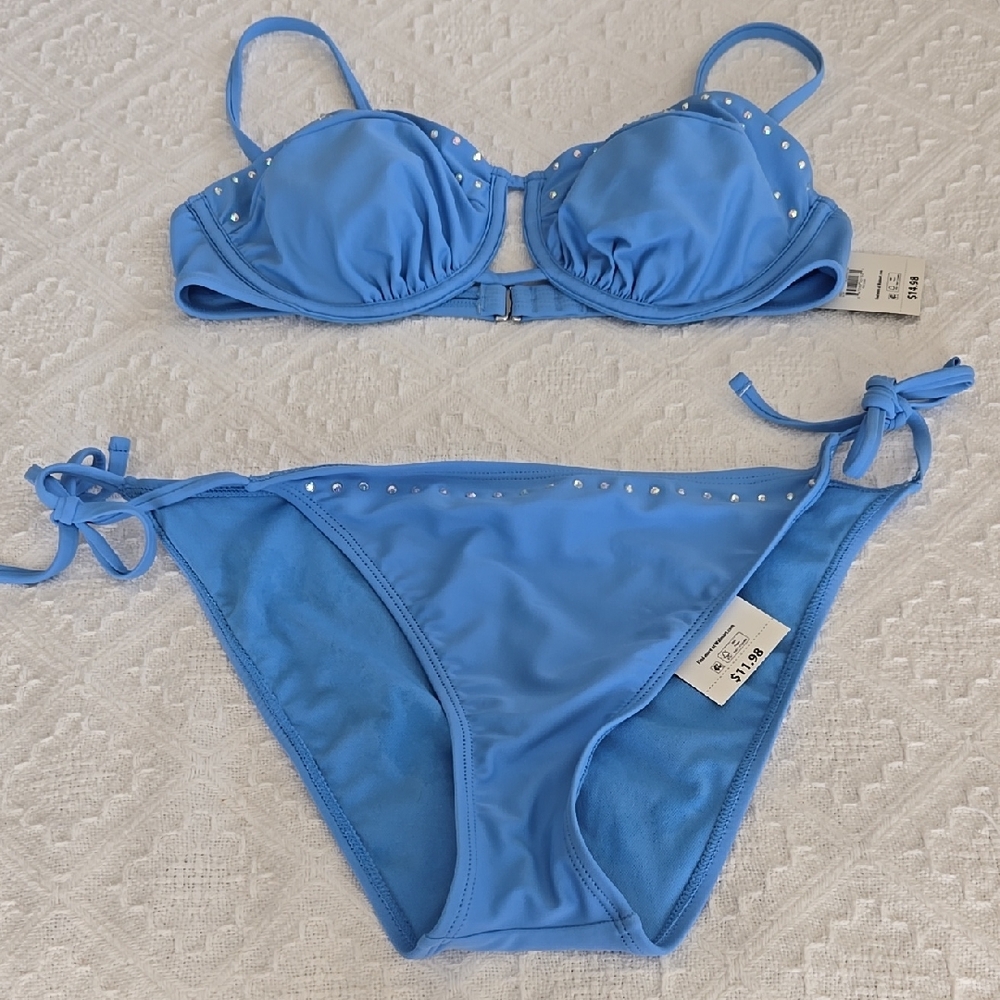 Blue Bikini Set with Rhinestone Accents
